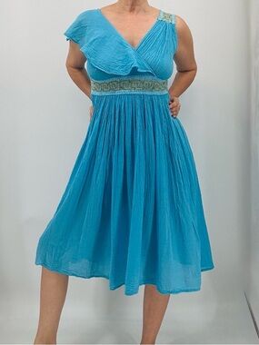Vintage Y2K Grecian Goddess Boho Made in Greece Archaic Kori Gauzy Cotton Dress